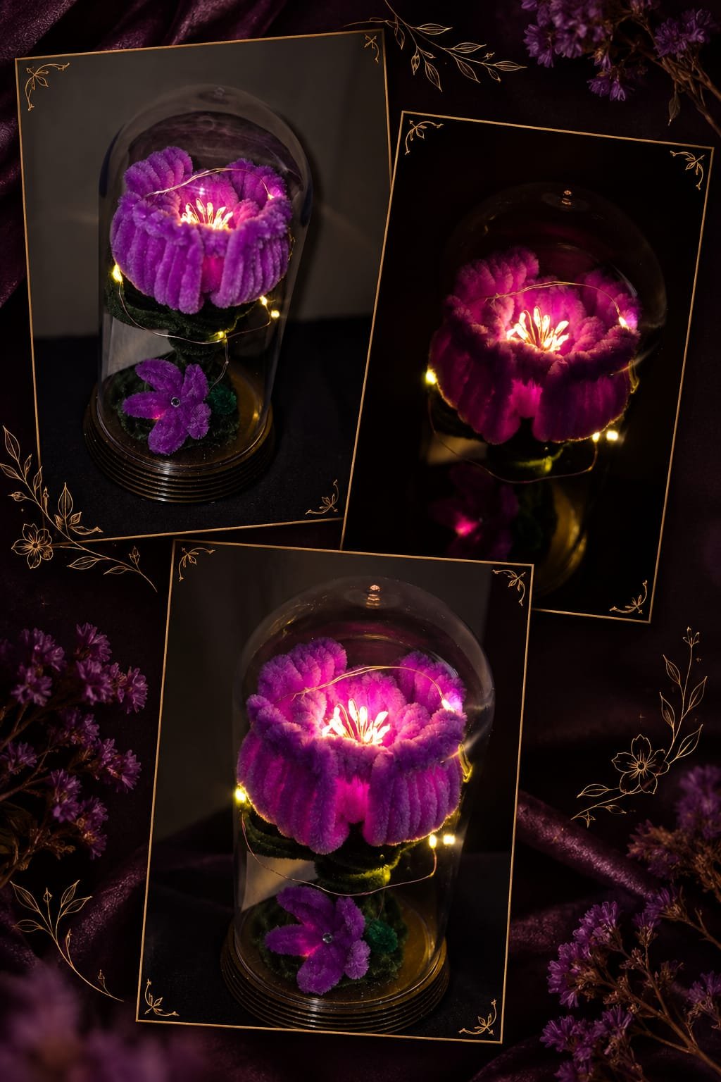 Cúpula floral artesanal iluminada